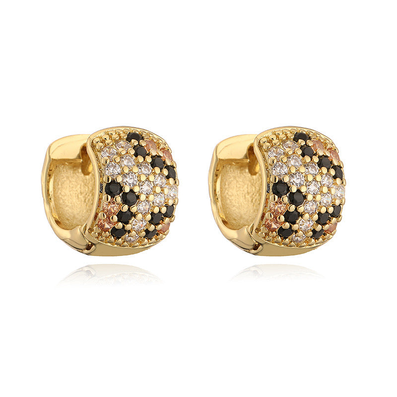 E2917 Aretes argolla cobre chapado en oro 18k zirconia 1cm