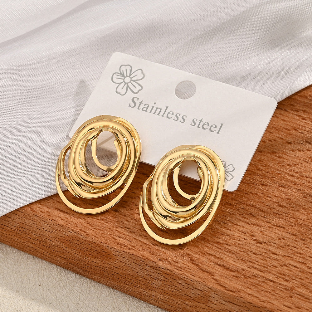 E4320 Aretes círculo dorado acero inoxidable 3cm