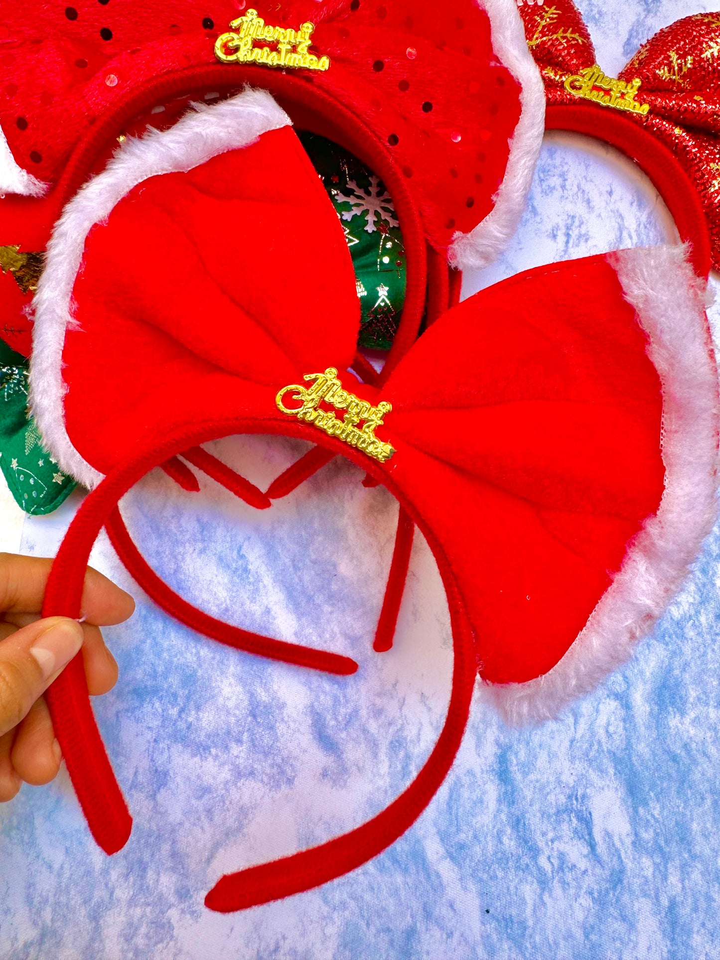 AC164 Diadema navideña moño rojo Merry Christmas niña/adulto unitalla
