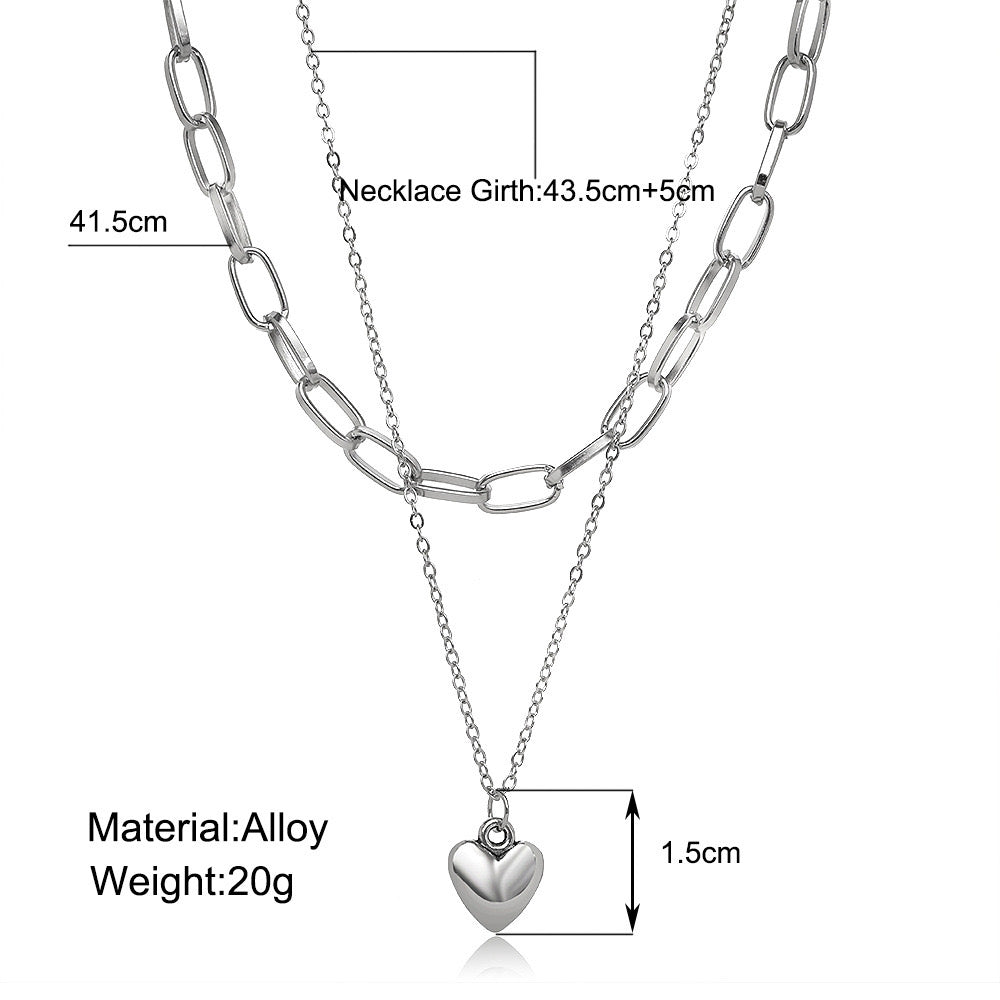 C479 collar doble corazon aleacion largo 24cm dije 2cm