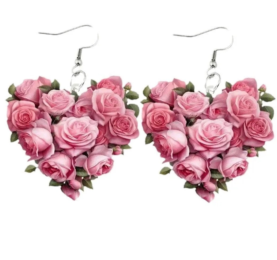 E4555 aretes corazón rosas acrílico 4.5cm