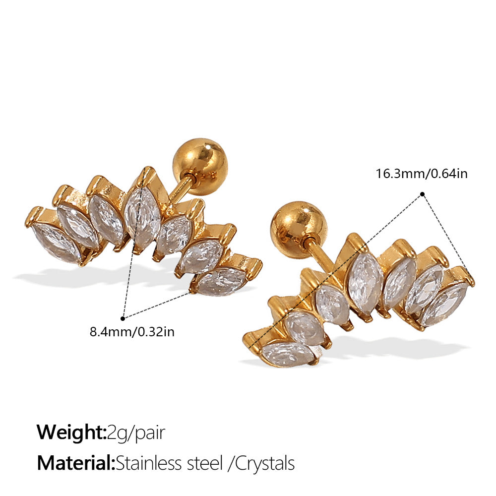 E4597 Aretes hojas cristal acero inoxidable 1.5cm