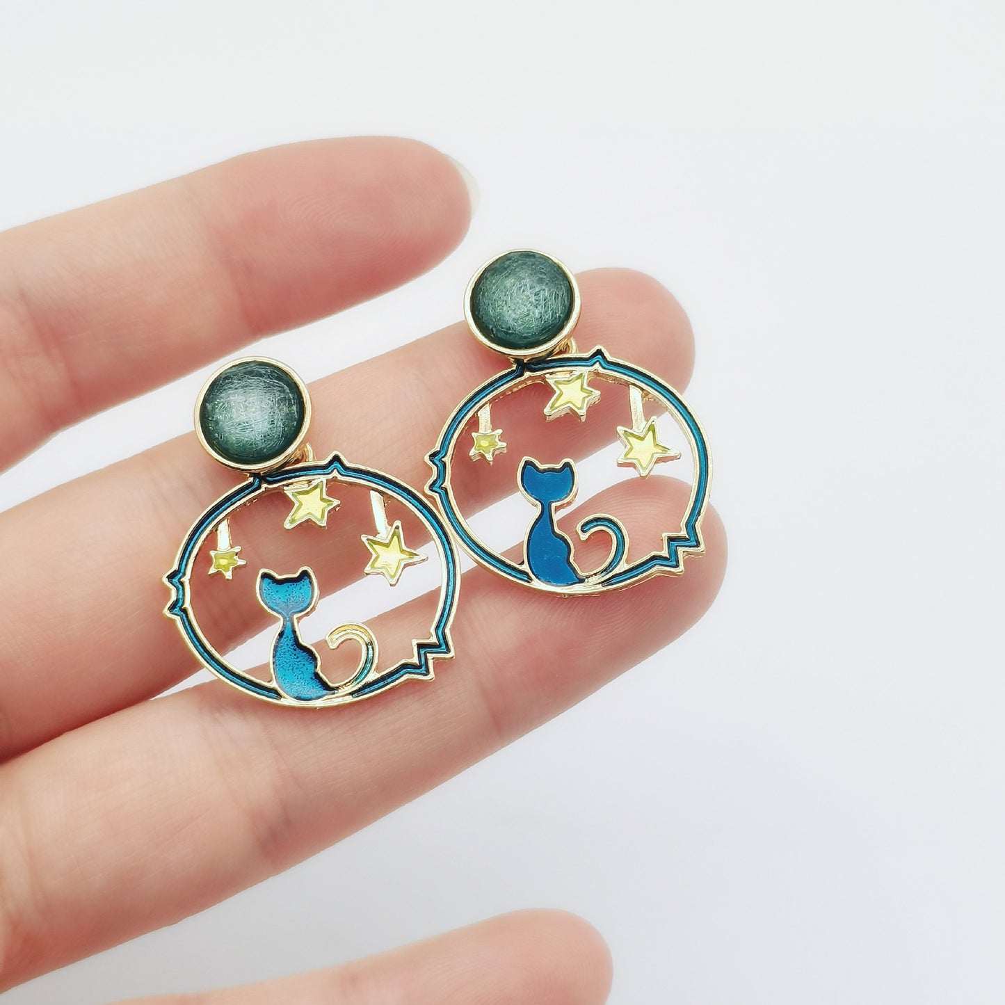 E2762 Aretes gato aleacion esmalte