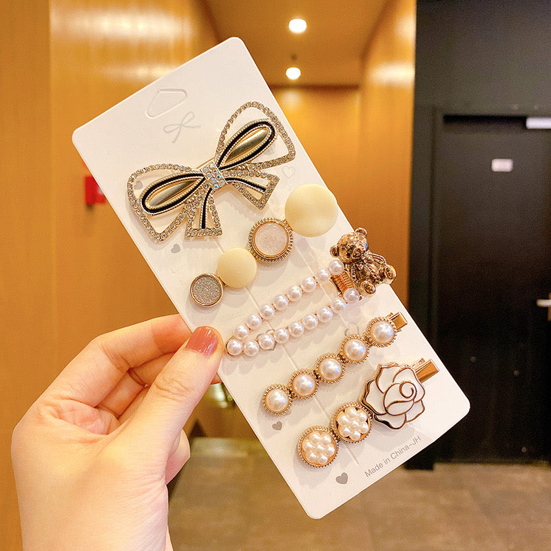 ASC39 Conjunto broches 5 piezas perlas para el cabello mujer medida aproximada 7cm por broche