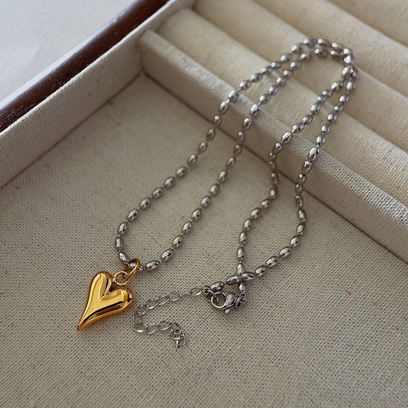C235 Collar plata corazon dorado acero inoxidable chapado en oro de 18K