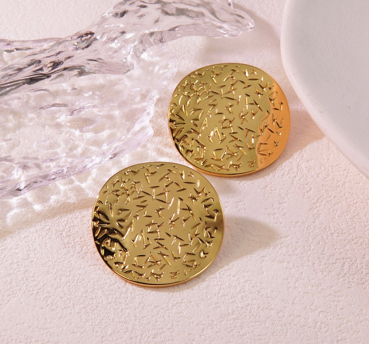 E6015 aretes círculo abstracto dorado acero inoxidable 304 4cm