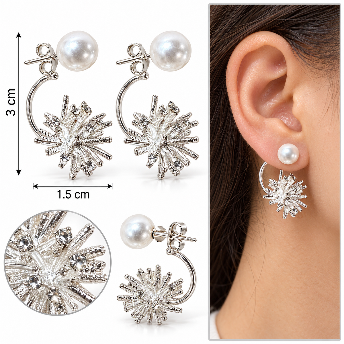 E7466 Aretes destello perla aleacion poste de plata