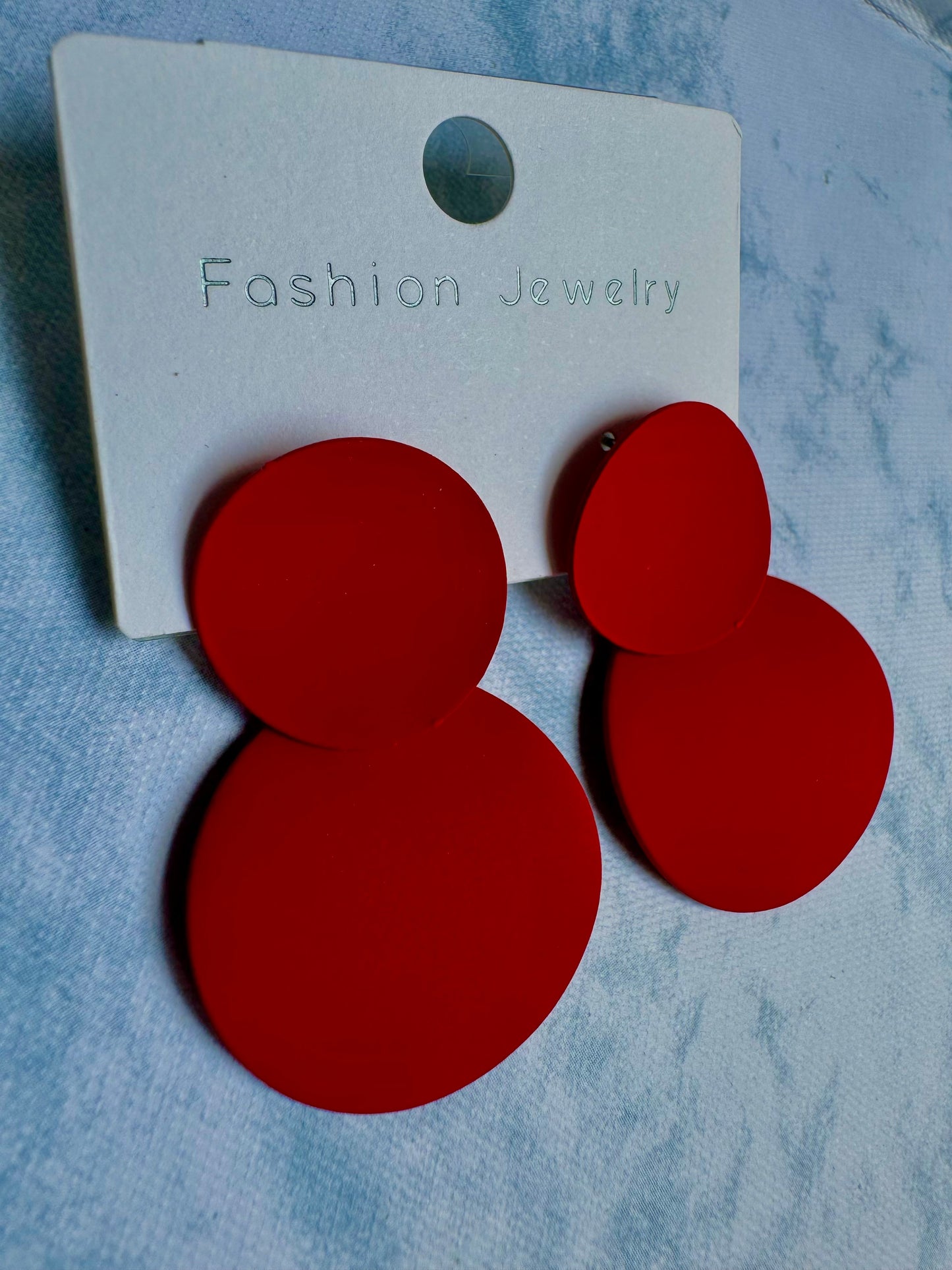 E1572 Aretes círculos rojos metal esmaltado 4.5cm