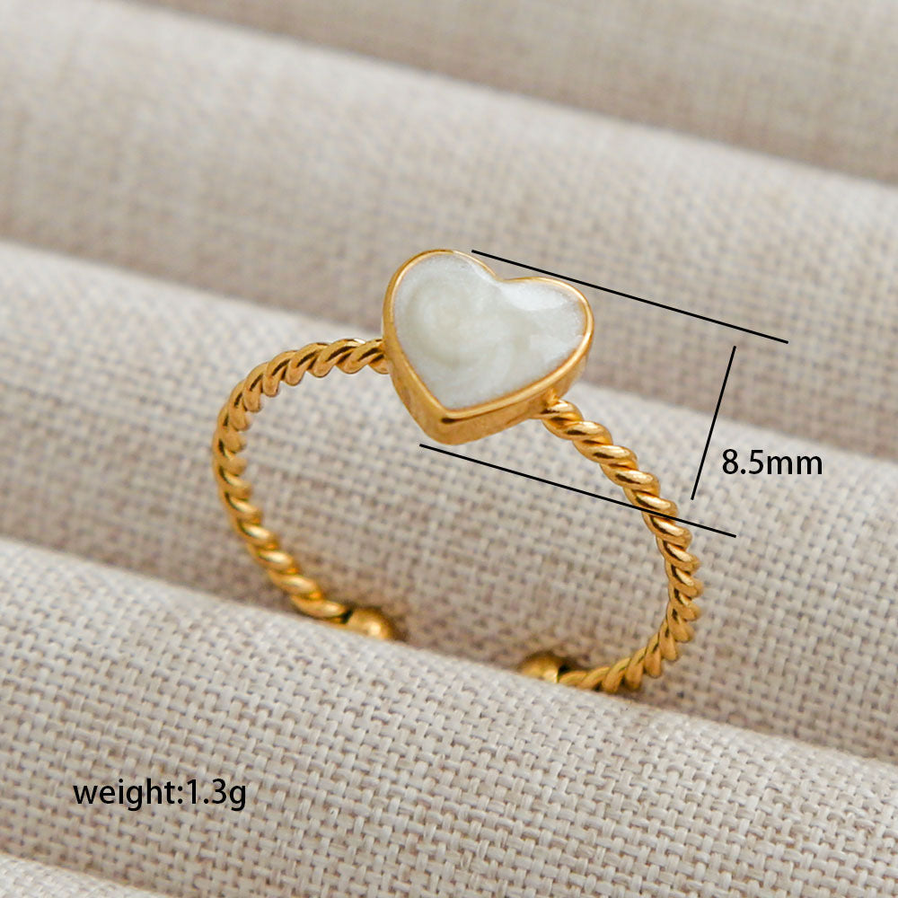 A91 Anillo corazón blanco dorado abierto acero inoxidable