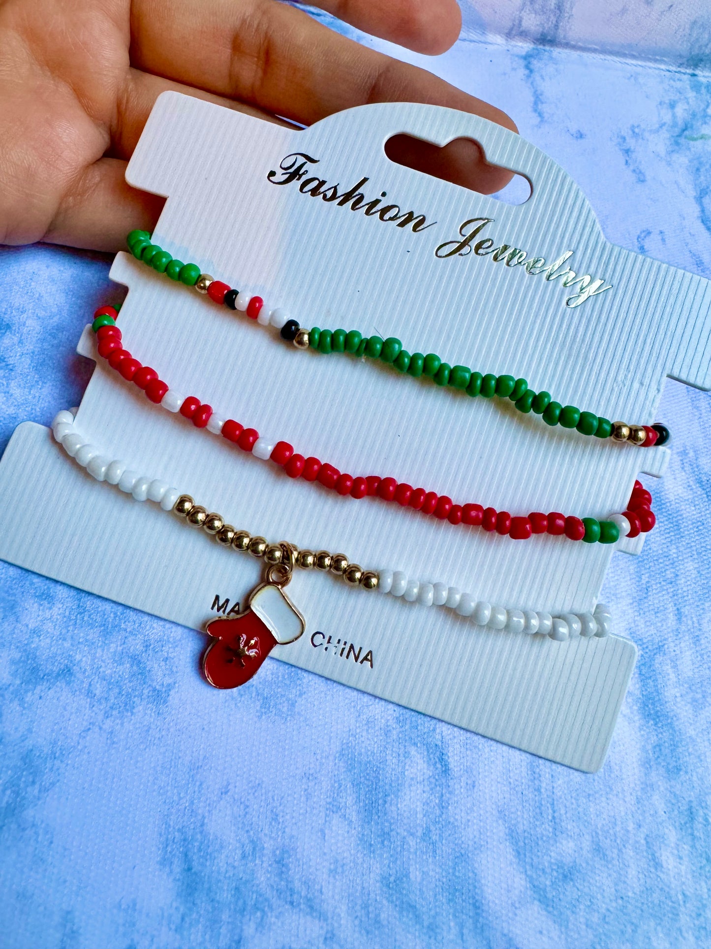 J124 Juego pulseras 3 piezas navideñas set pulseras navidad