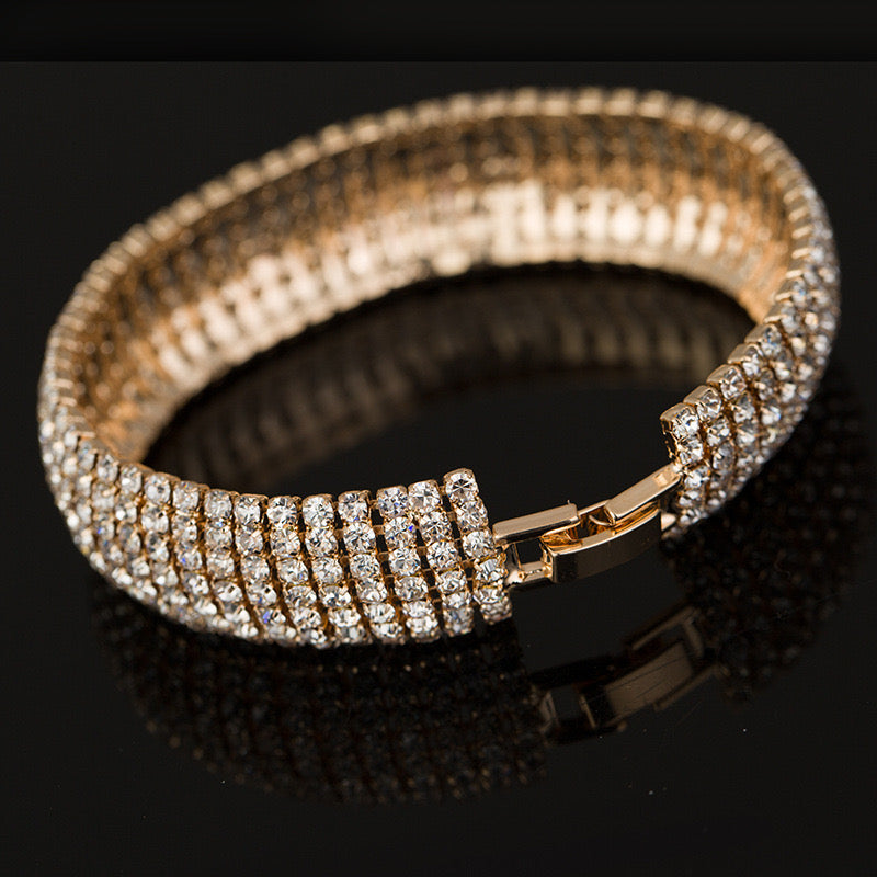 B256D Brazalete brillante de noche elegante fiesta 18.5cm