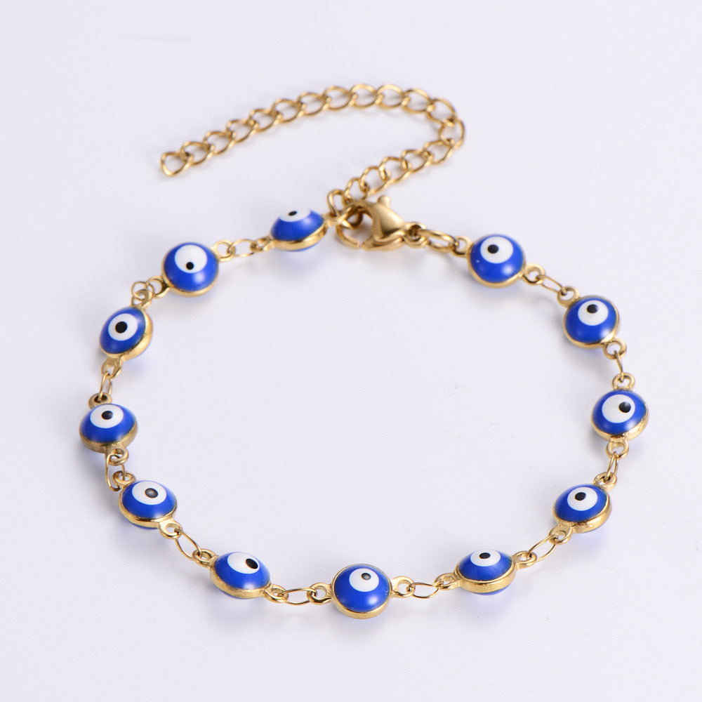 B939 Pulsera ojo turco azul rey acero inoxidable 22cm