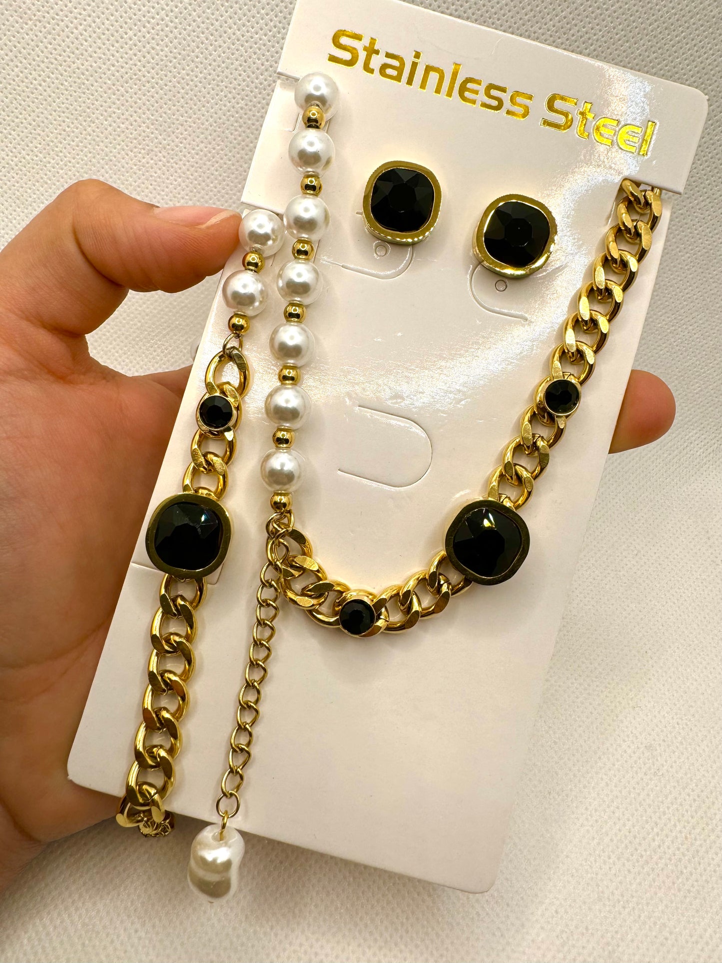 C77 Set Premium Collar Aretes Pulsera Acero Inoxidable