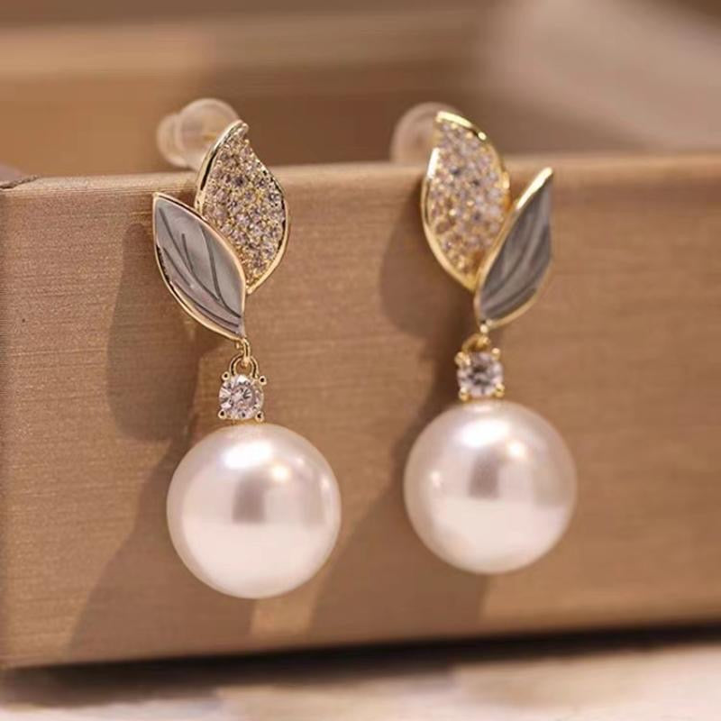 E3680 Aretes tulipán perla cristal brillante aleacion 3.5cm