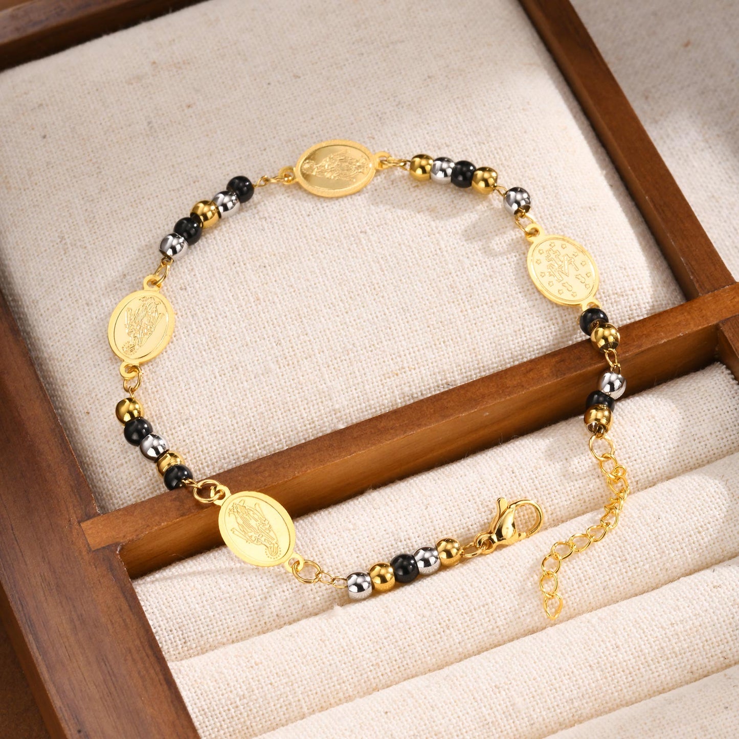 B284 Pulsera acero inoxidable chapado en oro 18k largo 21cm dije 2cm