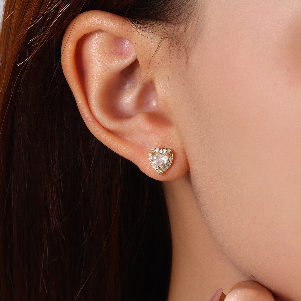 E3272 Aretes corazón cobre chapado en oro 18k 1cm