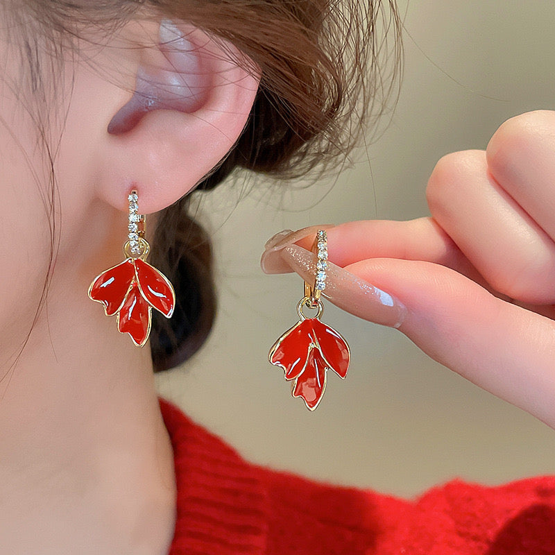 E7230 Aretes colgante hoja otono esmaltada aleacion 3cm
