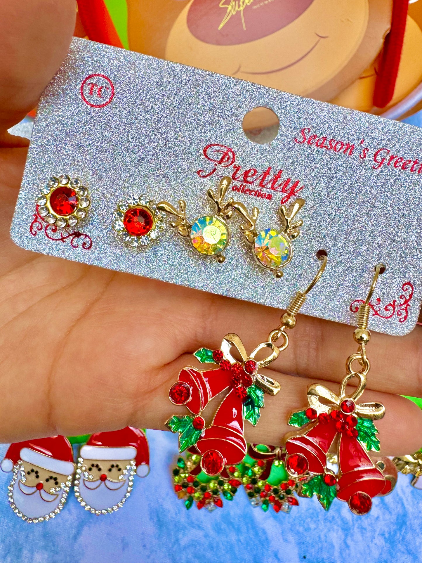 E1871 paquete incluye 3 pares navideños 4.5cm