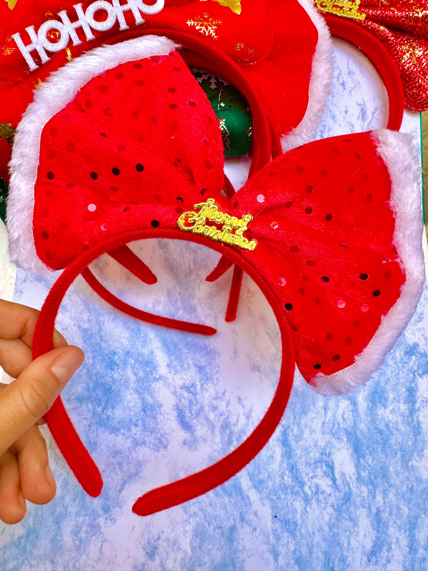 AC164L Diadema navideña moño rojo lentejuela Merry Christmas niña/adulto unitalla