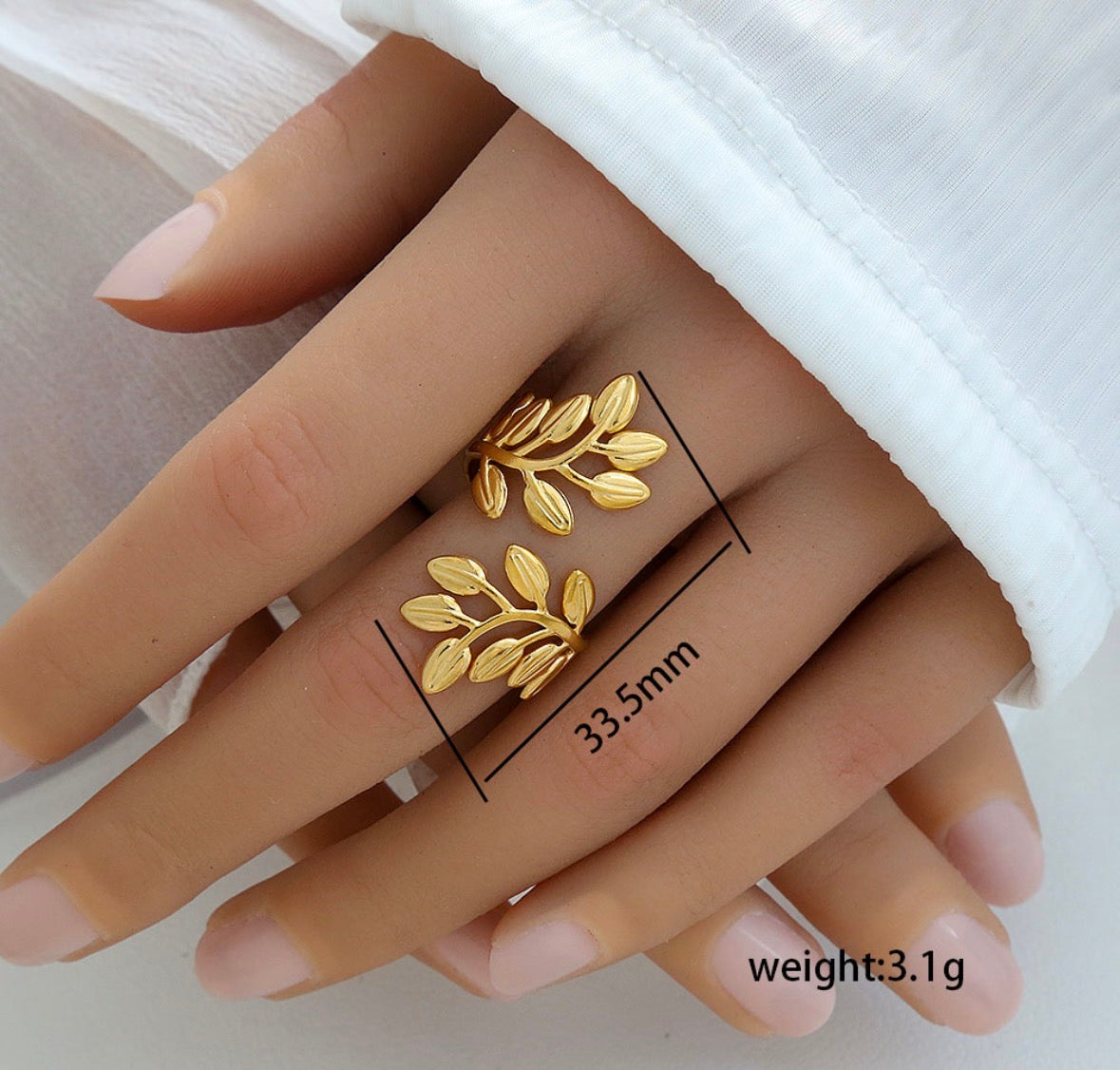 A540 anillo flores doradas acero inoxidable abierto