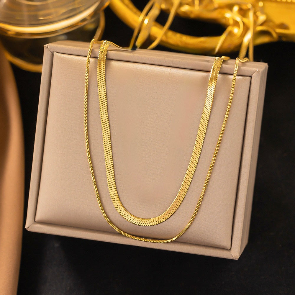 C495 Collar doble panza de serpiente acero inoxidable chapado en oro 18k