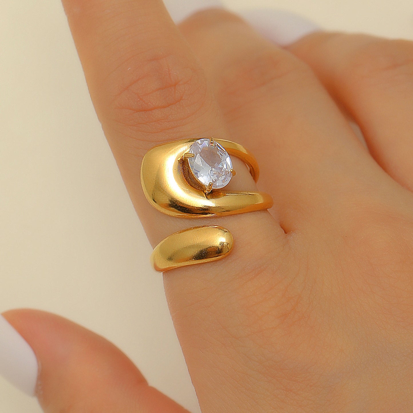 A521 Anillo espiral diamante dorado acero inoxidable abierto