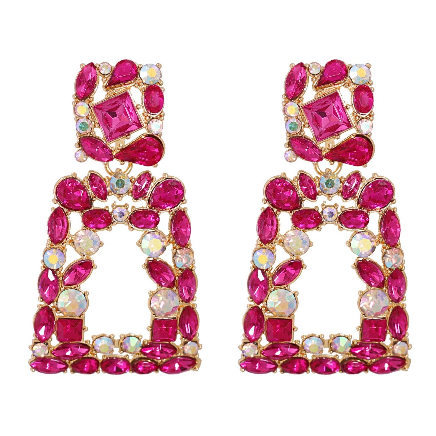 011 Aretes maxi fucsia brillante de fiesta elegantes