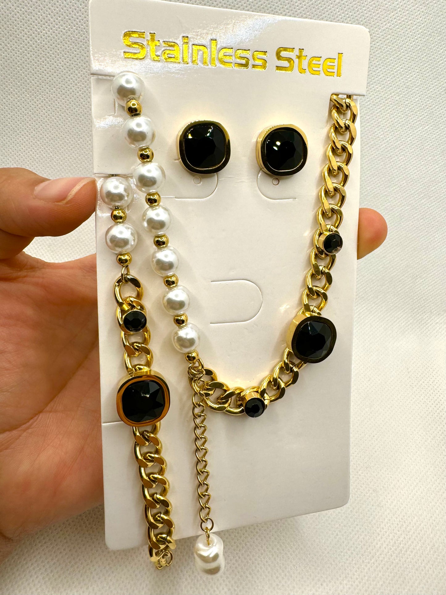 C77 Set Premium Collar Aretes Pulsera Acero Inoxidable