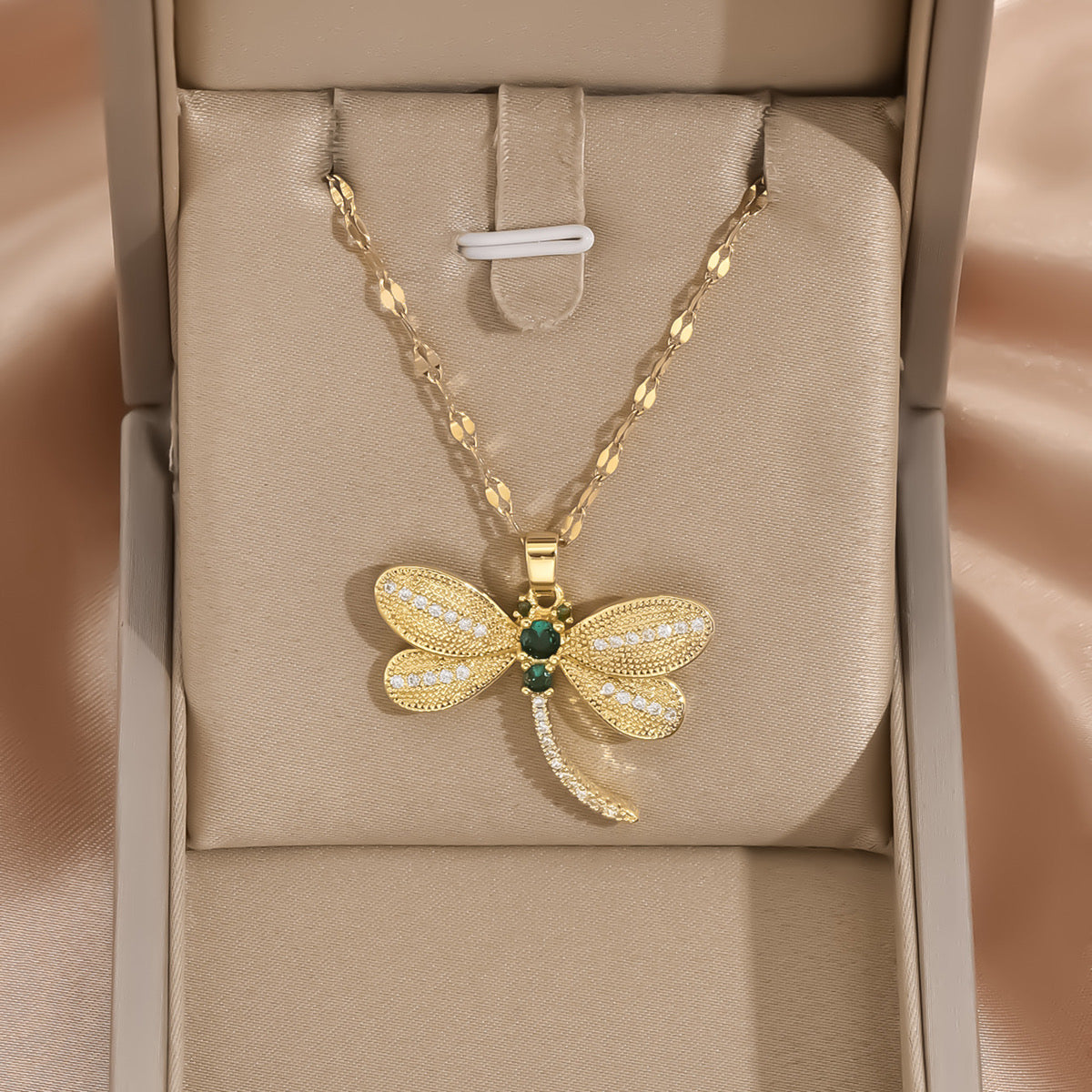 C571 Collar libelula acero inoxidable dije cobre 27cm largo dije 3cm