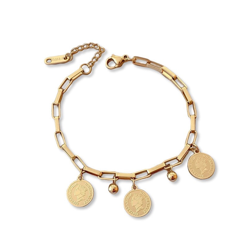 B269 Pulsera medallitas acero de titanio 23.5cm ajusta dije 1cm