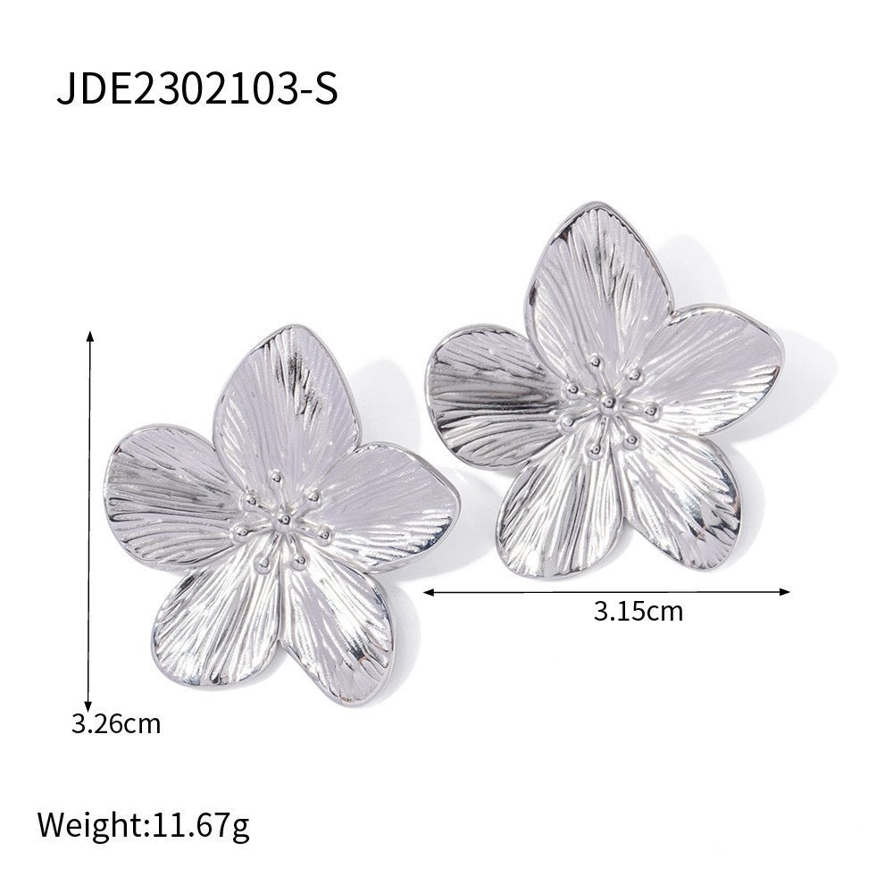 E4290 Aretes flor plateada 3.5cm