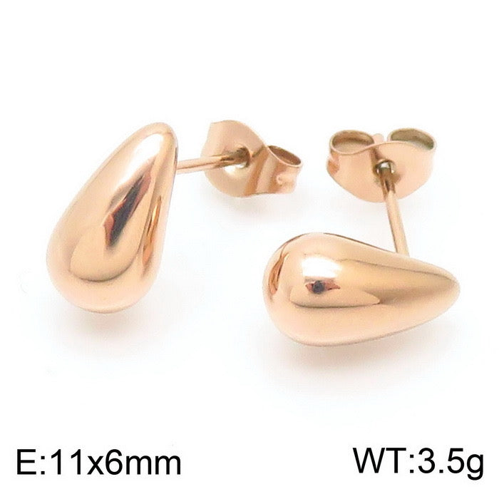 E2637 Aretes gota tipo bottega oro rosa acero inoxidable chapado en oro 18k 1.3cm