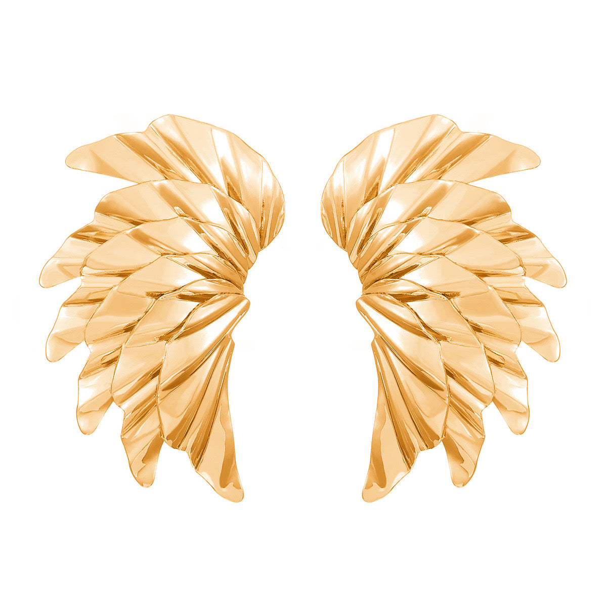 E7127 Aretes en forma de alas doradas con textura aleacion 5cm