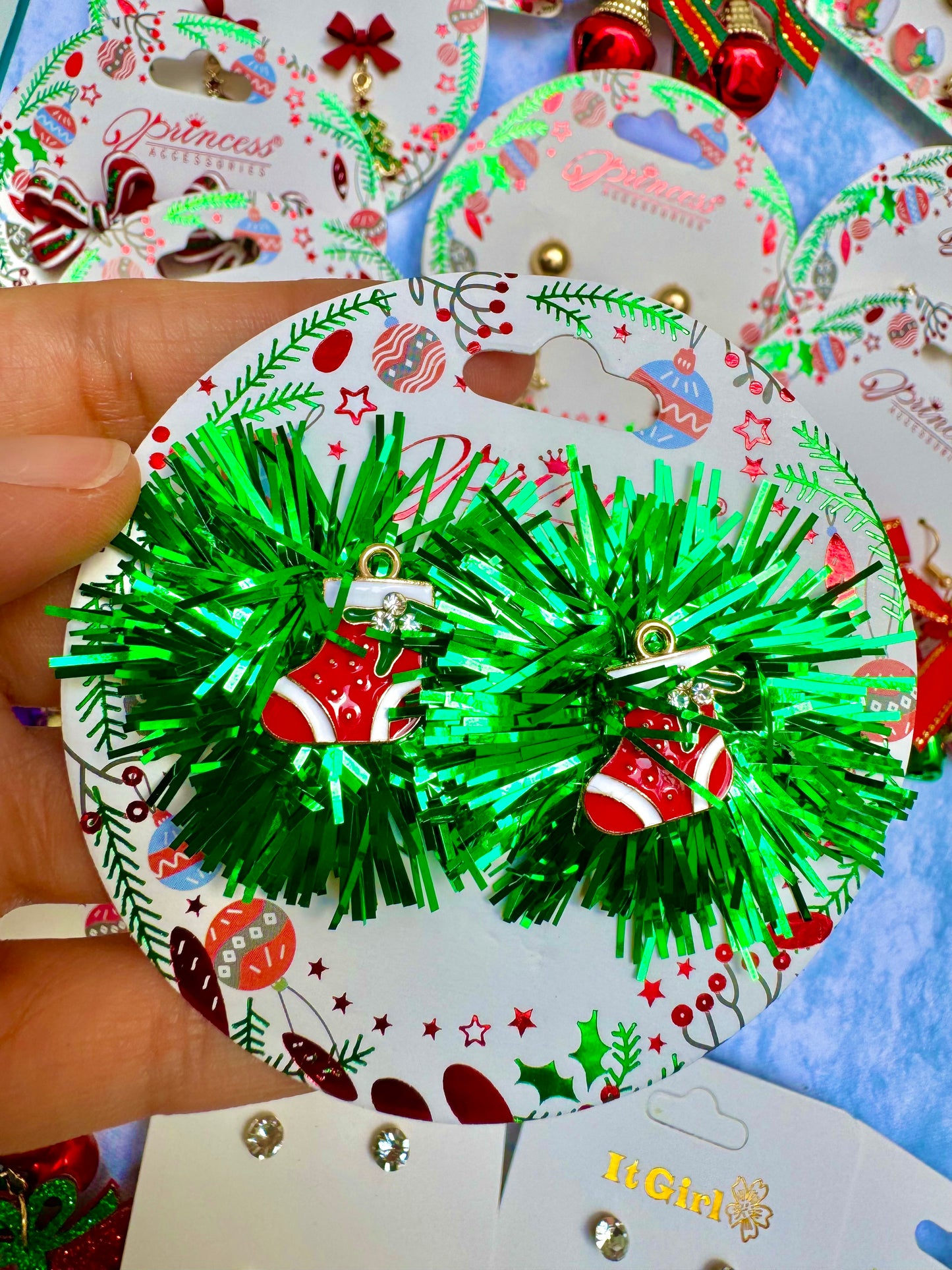 E1871 Aretes guirnalda bota Navidad 4cm