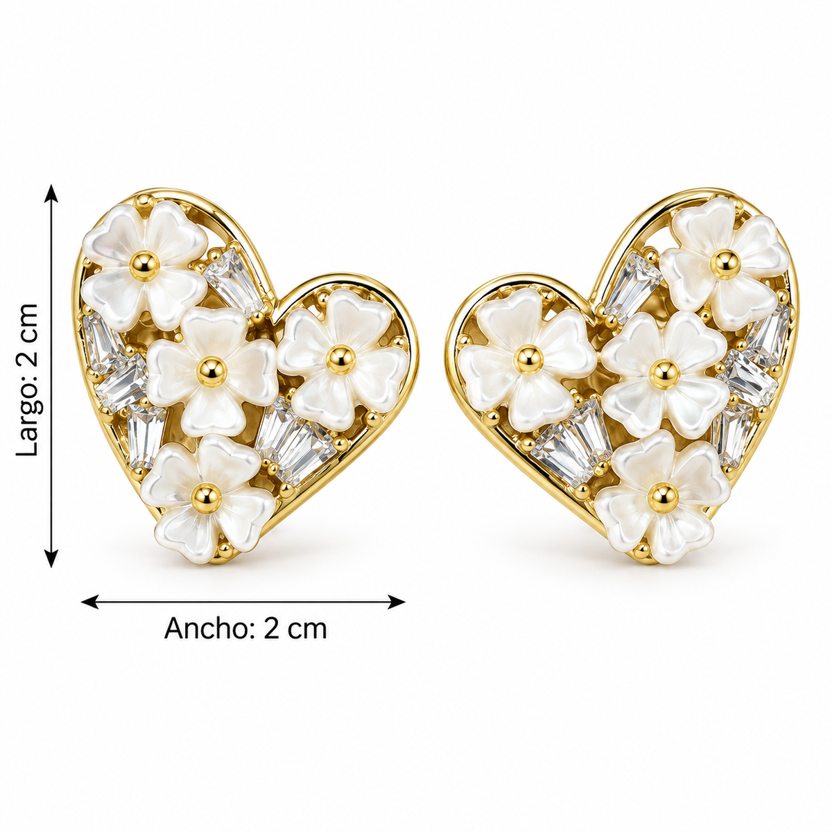 E7416 Aretes corazon flores de aleacion