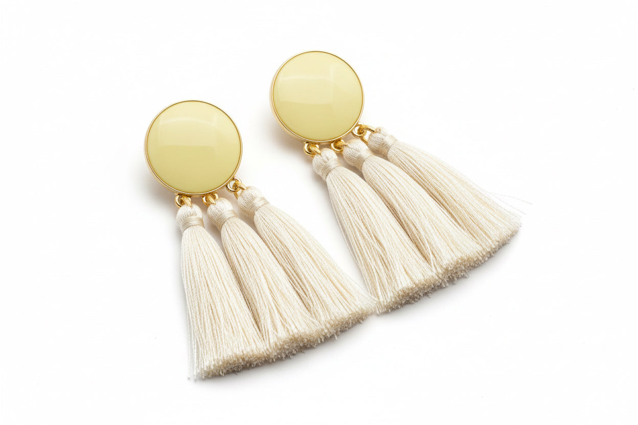 P03 Aretes círculares color beige aleacion 6cm