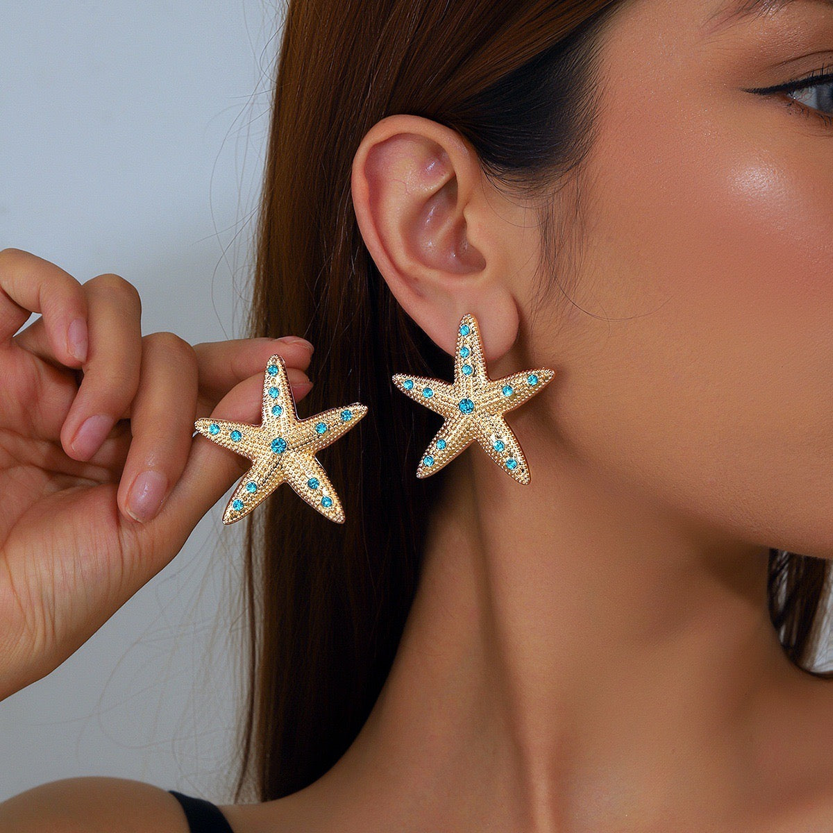 E5858 Aretes Estrella de Mar diamantes verdes 5cm aleacion
