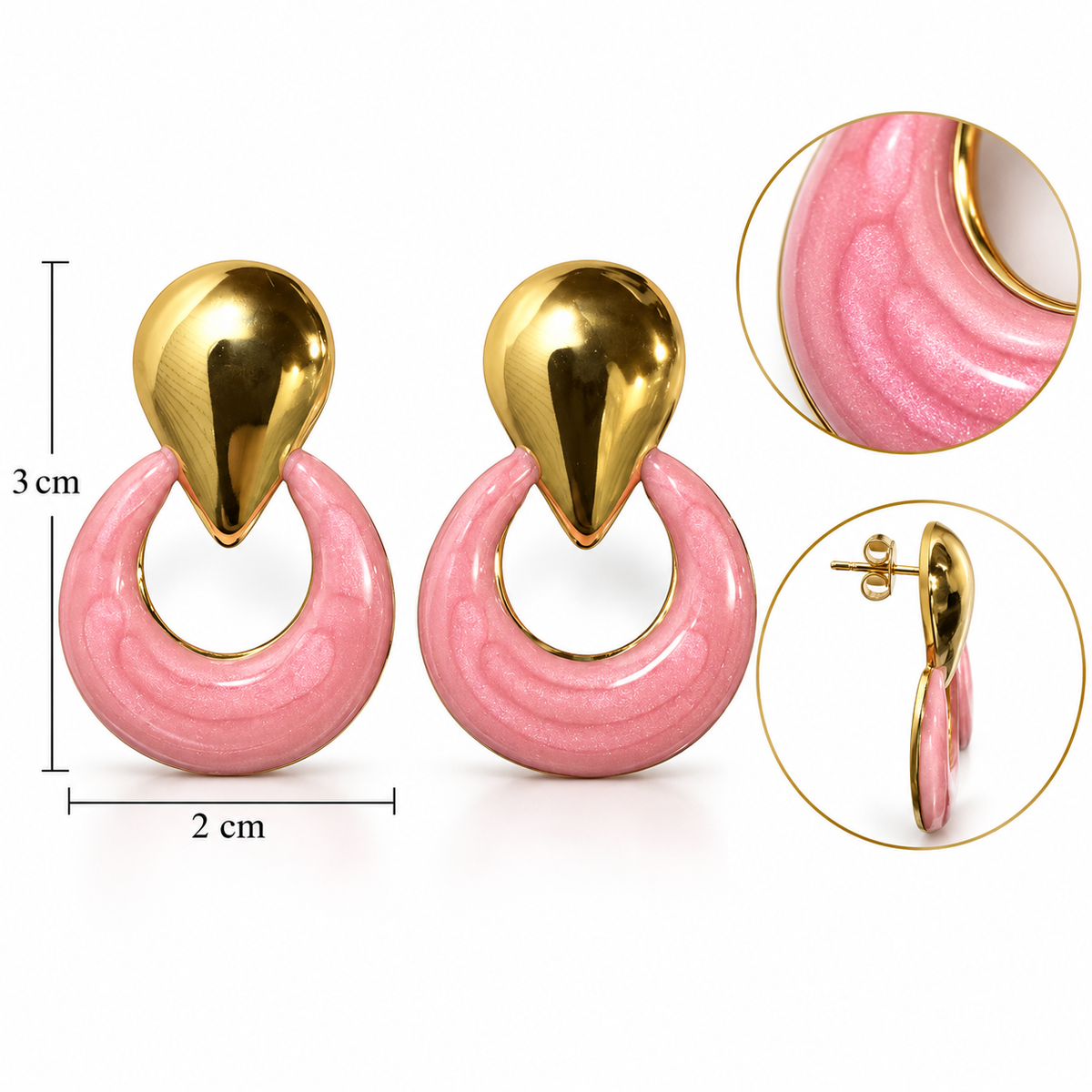 E039 Aretes diseño gota y circulo esmaltado de acero inoxidable 304