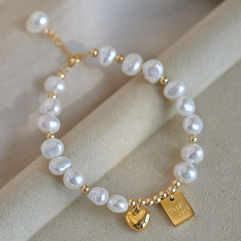 B254 Pulsera perlas de agua dulce corazon 21cm a ajustar