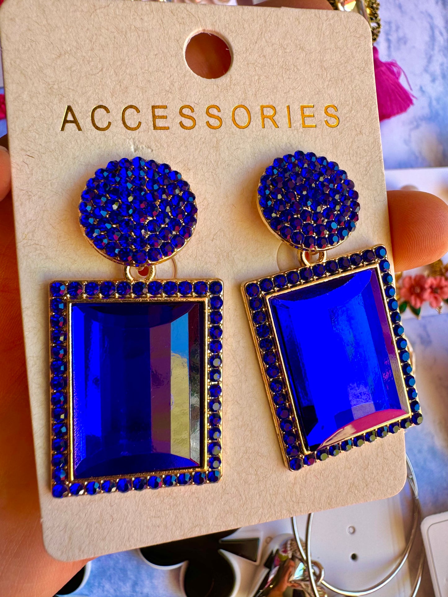 E1735 Aretes cristal embutido brillantes grandes elegante fiesta