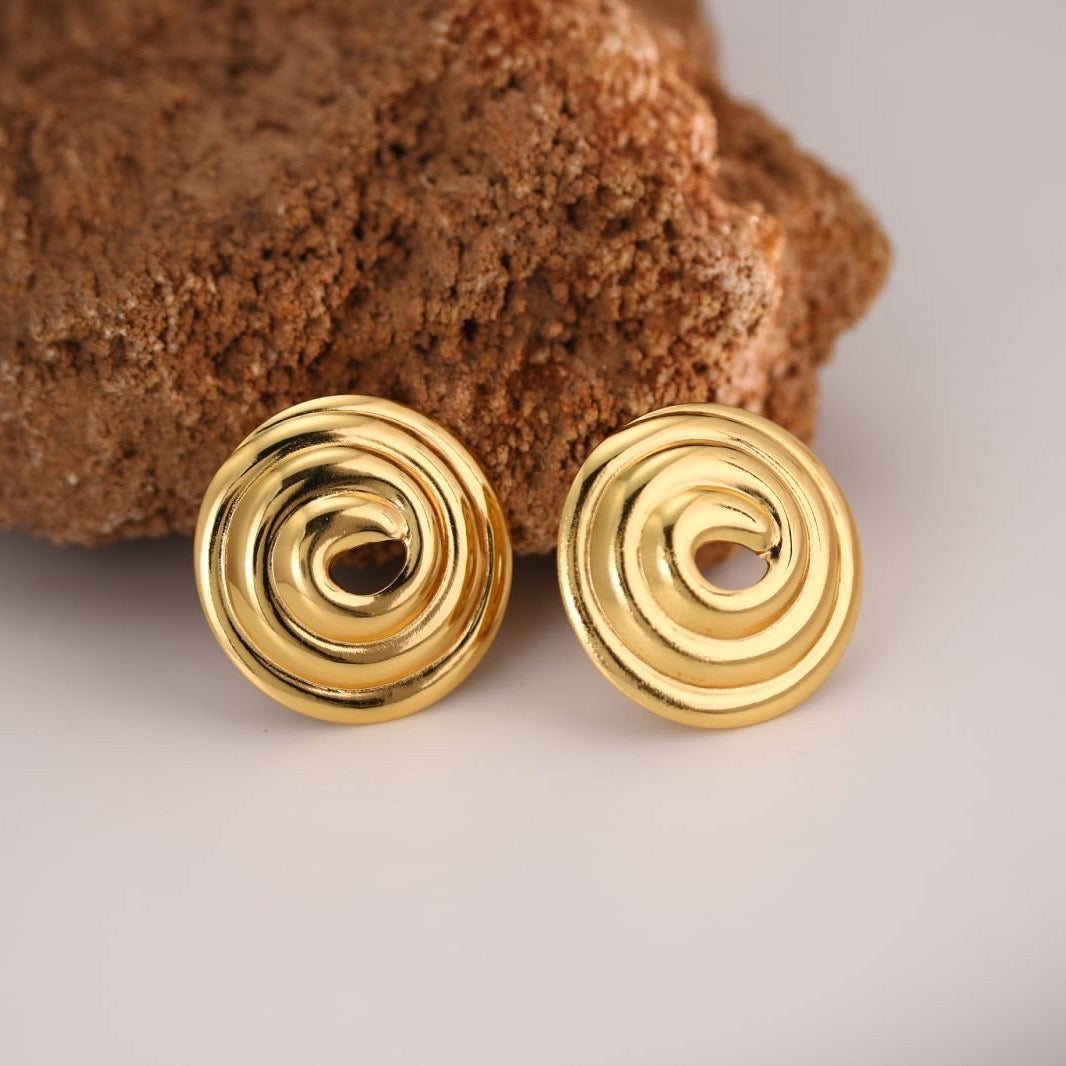 E4692 Aretes aro círculo dorado acero inoxidable chapado en oro de 18k 3cm