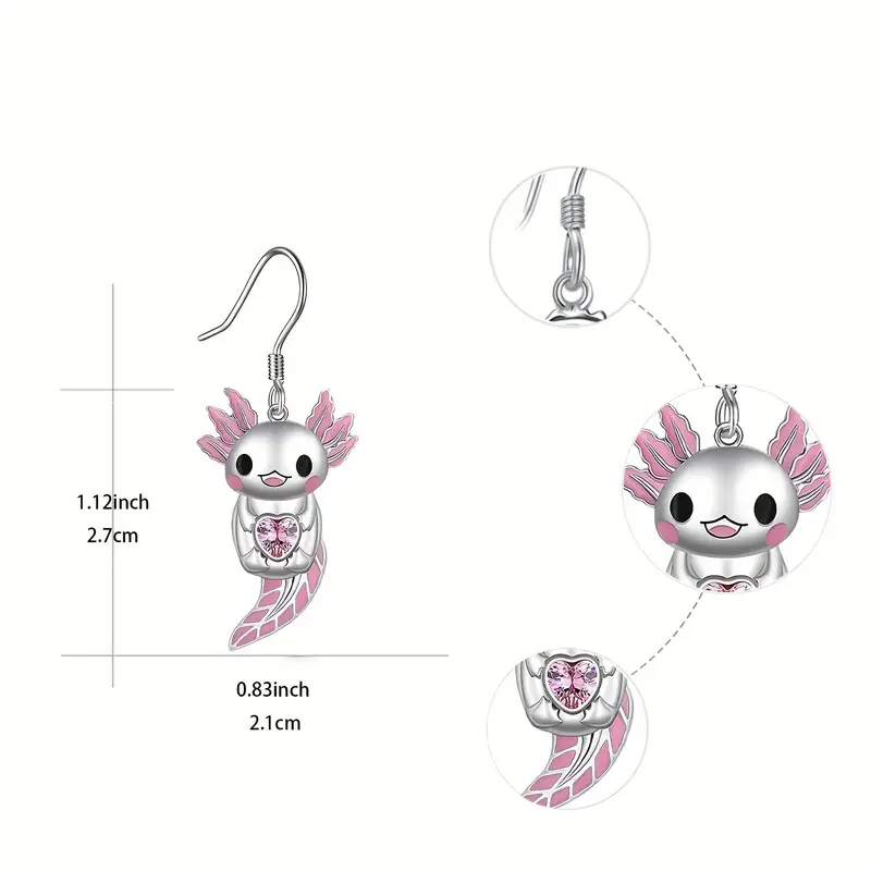 E1994 Aretes ajolote corazon aleacion gancho 5cm