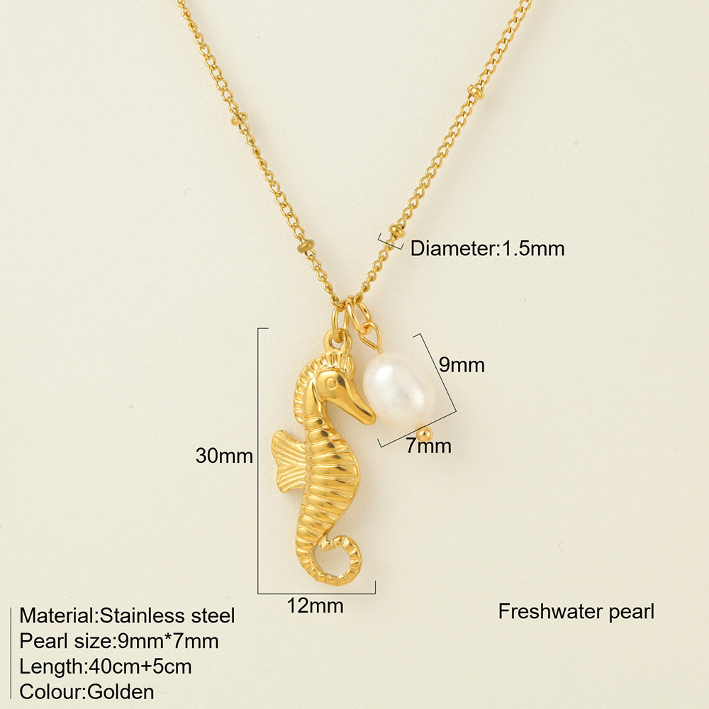 C524 Collar caballo de mar acero inoxidable largo 26cm dije 3cm