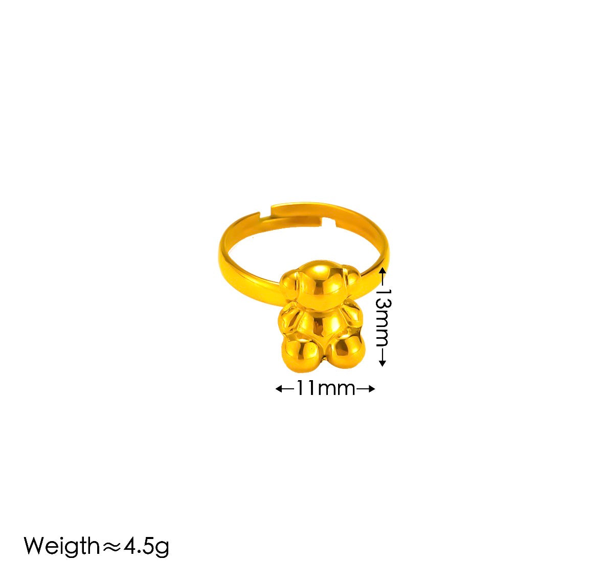 A567 anillo oso dorado ajustable acero inoxidable