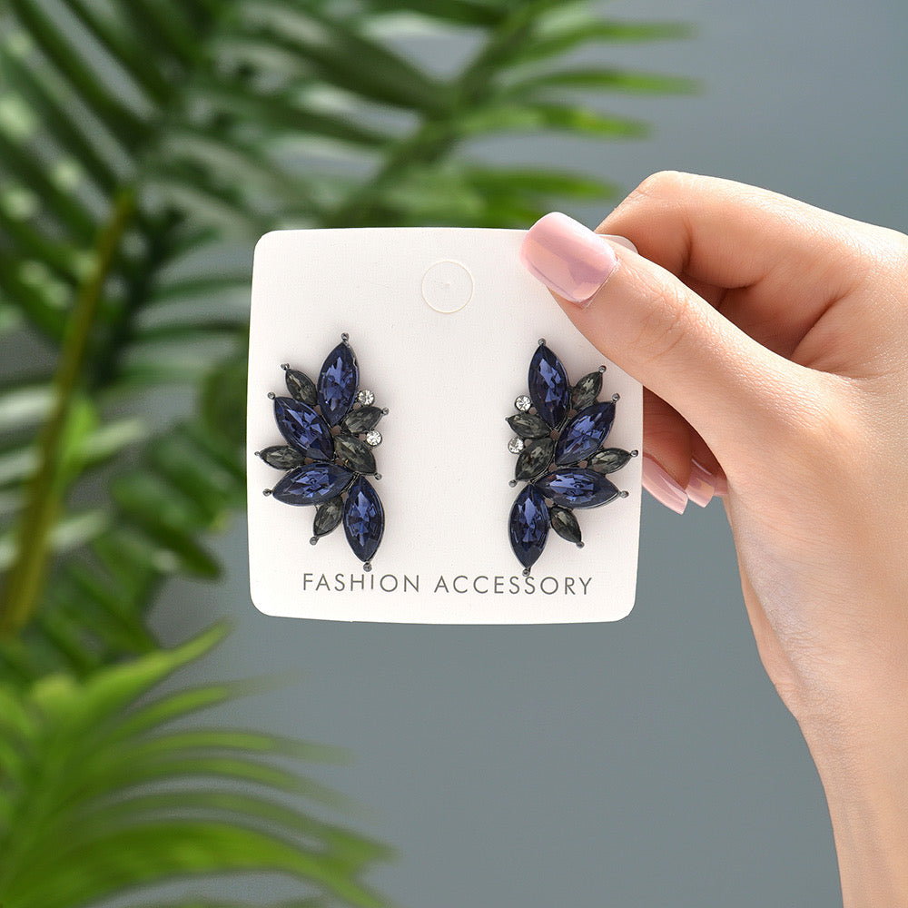 E2483A Aretes cristal azul aleacion embutido 4cm