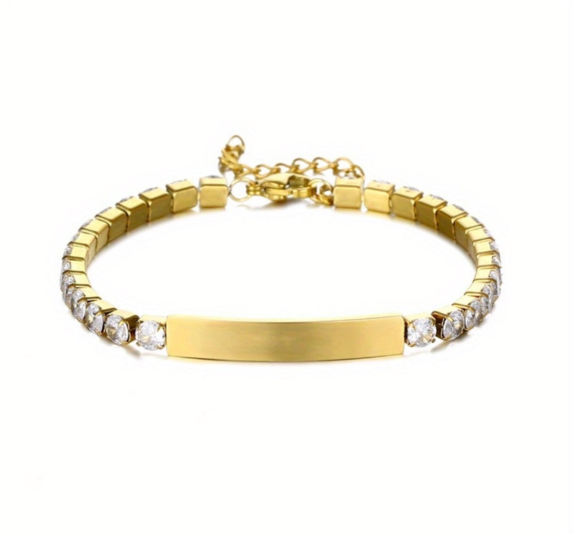 B851 Pulsera brillante placa dorada acero inoxidable 20cm