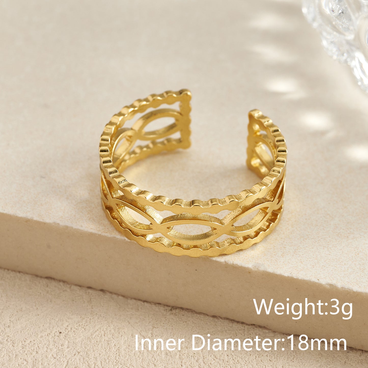 A592 Anillo abierto acero inoxidable con chapado en oro de 18k