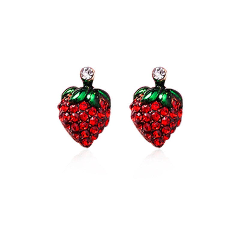E3162 Aretes brillantes fresa roja aleacion 1cm