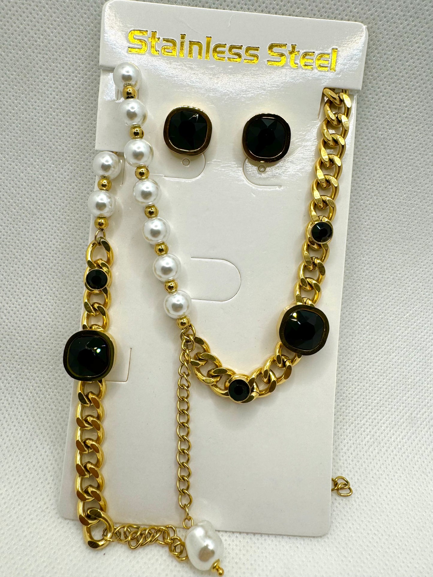 C77 Set Premium Collar Aretes Pulsera Acero Inoxidable
