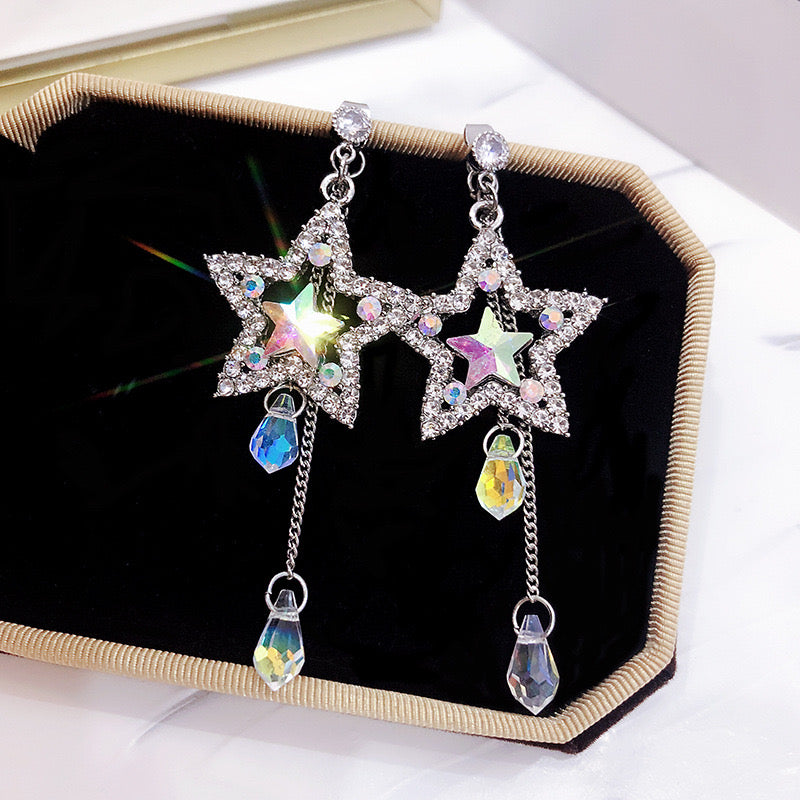 E3424 aretes colgante estrella brillante 7cm aleación